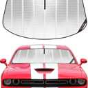 Windshield Sun Shade for Dodge Challenger 2015-2023. Full Coverage Rearview Mirror Shade for Ultimate Protection