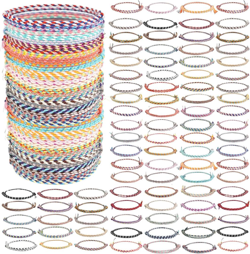120 Pcs Woven Wrap Friendship Bracelets Adjustable Thread Braided Bracelet Handmade Beach String Bracelets for Birthday Gifts Women Party Favors