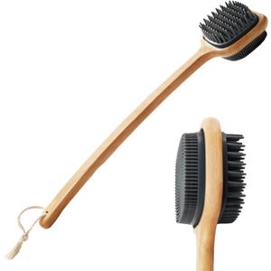 Bath Brush with Long Bamboo Handle, Soft Bristles (16.92 inch)