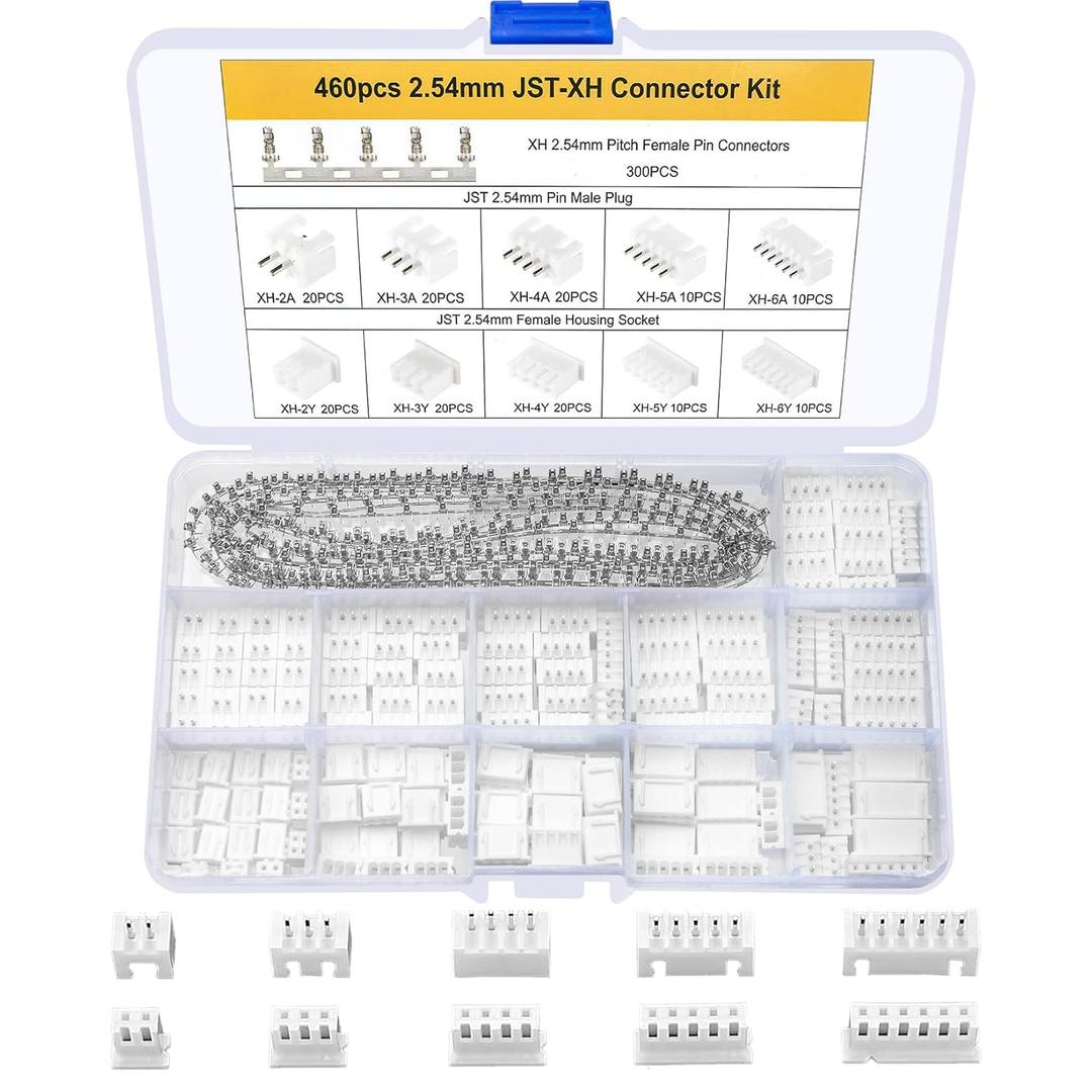 460 Pcs JST-XH 2.54mm Connector Kit, 2.54mm Male and Female 2/3/4/5/6 Pin Header Housing Connector Adapter Plug, JST-XH Terminal Wires Cables Socket Connectors Kit