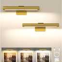 EZVALO Picture Light for Wall, Rechargeable 2400mAh Battery Lights Wireless with IR Remote, 3 Color & Dimmable Magnetic 7.87'' LED Lights Display for Painting, Living Room, Gallery, Bedroom(Gold-2P)