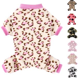 Dog Sweater Dog Pajamas for Small Dogs Girl Boy Super Soft Warm Small Puppy Sweater Pjs Cute Pet Clothes Doggie Jumpsuits Fleece Puppy Onesies Outfits for Chihuahua Yorkie, Purple Leopard, M (Medium (Chest 17in ))