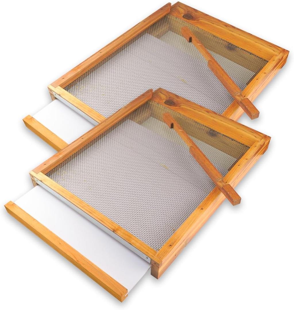 2Pcs Beehive Screened Bottom Board 8 Frame Langstroth Bee Hive Screened Bottom Board Dipped in 100% Beeswax with Entrance Reducer, Screen Bottom Board with Solid Wood for 8 Frame Beehive
