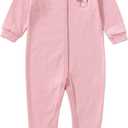 Minicoco Baby Girl Footies Romper - 100% Cotton, Soft Casual Outfit with Cute Designs for Newborn to 24 Months Infant Girls, Pink