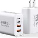 USB C Charger Block, 2Pack 60W 4 Ports Type C Fast Phone Charging Cubes PD USBC Wall Plug+QC 3.0 USB A Charger Head Power Brick Box for iPhone 16/15/14/13/12/11 Pro Max, Samsung Galaxy, Pixel (White)