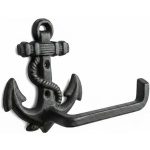 Comfy Hour 9" Cast Iron Anchor Toilet Paper Holder, Decorative Nautical Bathroom Decor, Vintage Coastal Wall Mount Paper Roll Hanger, Heavy Duty Maritime Decor for Beach House, Brown, 1 Pack