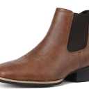 Cowboy Boots for Men Square Toe Chelsea Boots Mens Western Ankle Boot Slip On Casual Dress Boot (8, Brown)