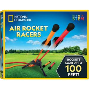NATIONAL GEOGRAPHIC Air Rocket Toy Jump & Launch Dueling Air Rockets up to 100Ft., Includes Launcher, 4 Foam-Tipped Rockets, Outdoors kids Toys, Kids Science Kit, Rocket Launcher 