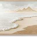 Framed Neutral Coastal Beach Wall Art for Living Room, Large Boho Ocean Canvas Artworks for Walls, Horizontal Abstract Minimalist Coastal Art Print for Bedroom Kitchen Office Wall Decor, 24x48 Inch