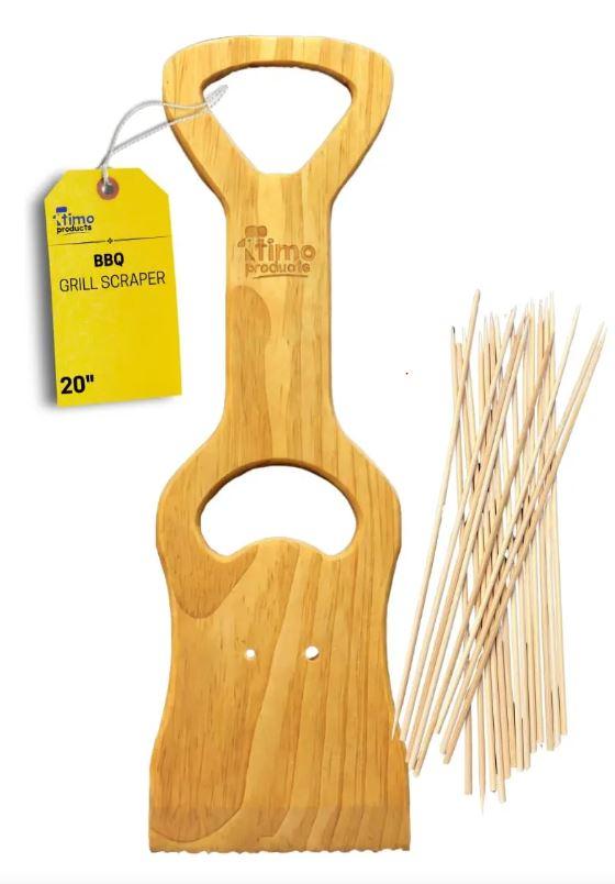 Premium Wood Grill Scraper - Wooden BBQ Grill Scraper, Barbecue Cleaner Tool, Enjoy Safe & Bristle Free Barbecue for Outdoor Grill |Includes