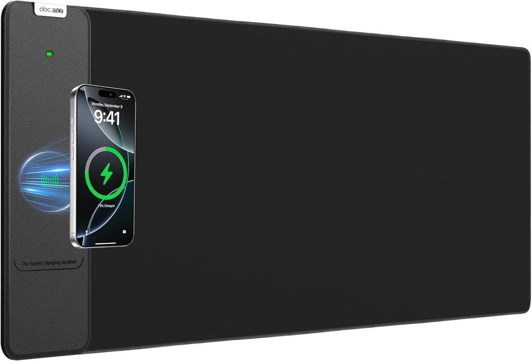 2-in-1 Mouse Pad with Wireless Charging, Gaming Mouse Pad, 31.5"x11.8" Large Desk Mat for Laptop/Keyboard, Waterproof Smooth Surface, Non-Slip Base, No Adapter