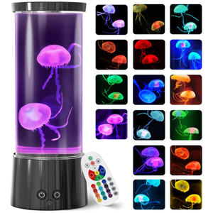 FBSPORT Jellyfish Lamp, Jellyfish Night Aquarium Tank Night Light 17 Color Changing with Remote Control for Kids Adults Home Office Decor Table Lamp Gifts for Christmas(Black, 12 inch)