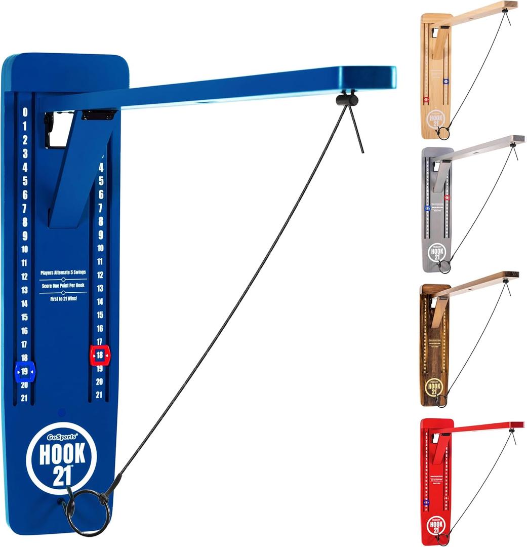GoSports Hook 21 Wall Mount Ring Swing Game - Play Indoors or Outdoors with Foldable Arm