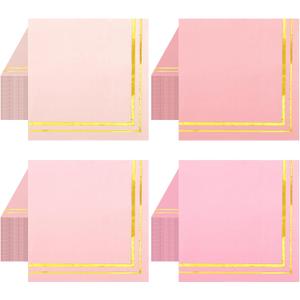 200 Pcs Pink Mix Cocktail Napkins with Gold Foil Accents, Folded 5 x 5 Inches Disposable Bar Paper Napkin Beverage Party Napkins for Wedding Baby Shower Dinner Birthday Party Supplies