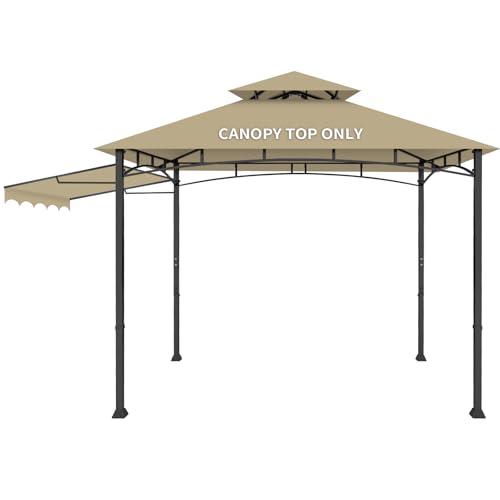 Grill Gazebo Replacement Canopy Top Only - 5' x 11' Outdoor BBQ Gazebo Canopy Roof with Extra Side Awning, Waterproof Double Tiered Shelter Cover (Khaki, 5x11)