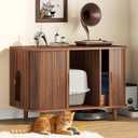Snughome Cat Litter Box Enclosure, 35.4'' Hidden Litter Box Furniture with Sliding Door, Modern Hidden Litter Box Cabinet, Wooden Indoor Cat House, TV Stand, Side End Table for Living Room, Walnut