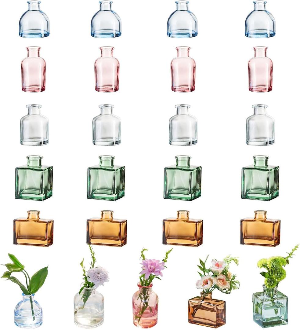 Glasseam Mini Bud Vases for Centerpieces: Colored Small Flower Vase Set of 20 Cute Tiny Glass Vases for Flowers Modern Decorative Wedding Table Centerpiece for Dining Room Decoration (02-colorful) Glasseam Mini Bud Vases for Centerpieces: Colored Small Flower Vase Set of 20 Cute Tiny Glass Vases for Flowers Modern Decorative Wedding Table Centerpiece for Dining Room Decoration (02-colorful)