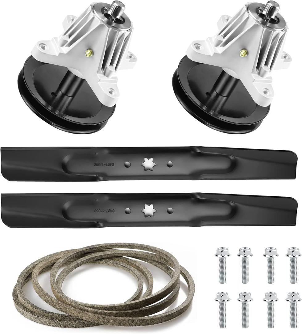 42" Lawn Mower Deck Rebuild Kit Compatible with MTD LT4200 M155-42 M175-42 T1000 T1400 T1800, 2 Spindle Assemblies, 2 Flat Pulleys 618-06991 918-06991, 2 Blades, 1 Belt (96 1/2")