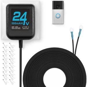 24V Doorbell Transformer, AC Adapter for All Ring Video Doorbell Versions, 16.4ft Doorbell Power Supply, Power Cable Compatible with Ring, Nest, Wyze, and Eufy Doorbells (Black)