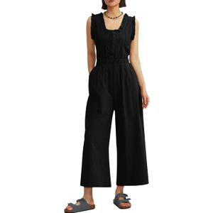 CHERFLY Jumpsuits for Women Dressy Casual Back Tied Overalls Summer Outfits 2025(Onyx Black,S)