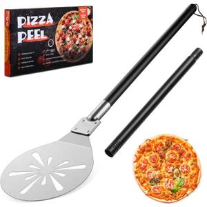 9 Inch Pizza Peel Turning, Joyfair Perforated Pizza Turner with Long Detachable Handle, Stainless Steel Spatula Paddle for Rotating Sliding, Metal Tools Oven Accessories, Easy Cleanup (Painted Handle)