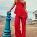 TERIVEEK Summer Knit Sweater Sets for Women 2 Piece Vacation Outfits Strapless Tube Top and Pants Sets Matching Lounge Set (Red, L)