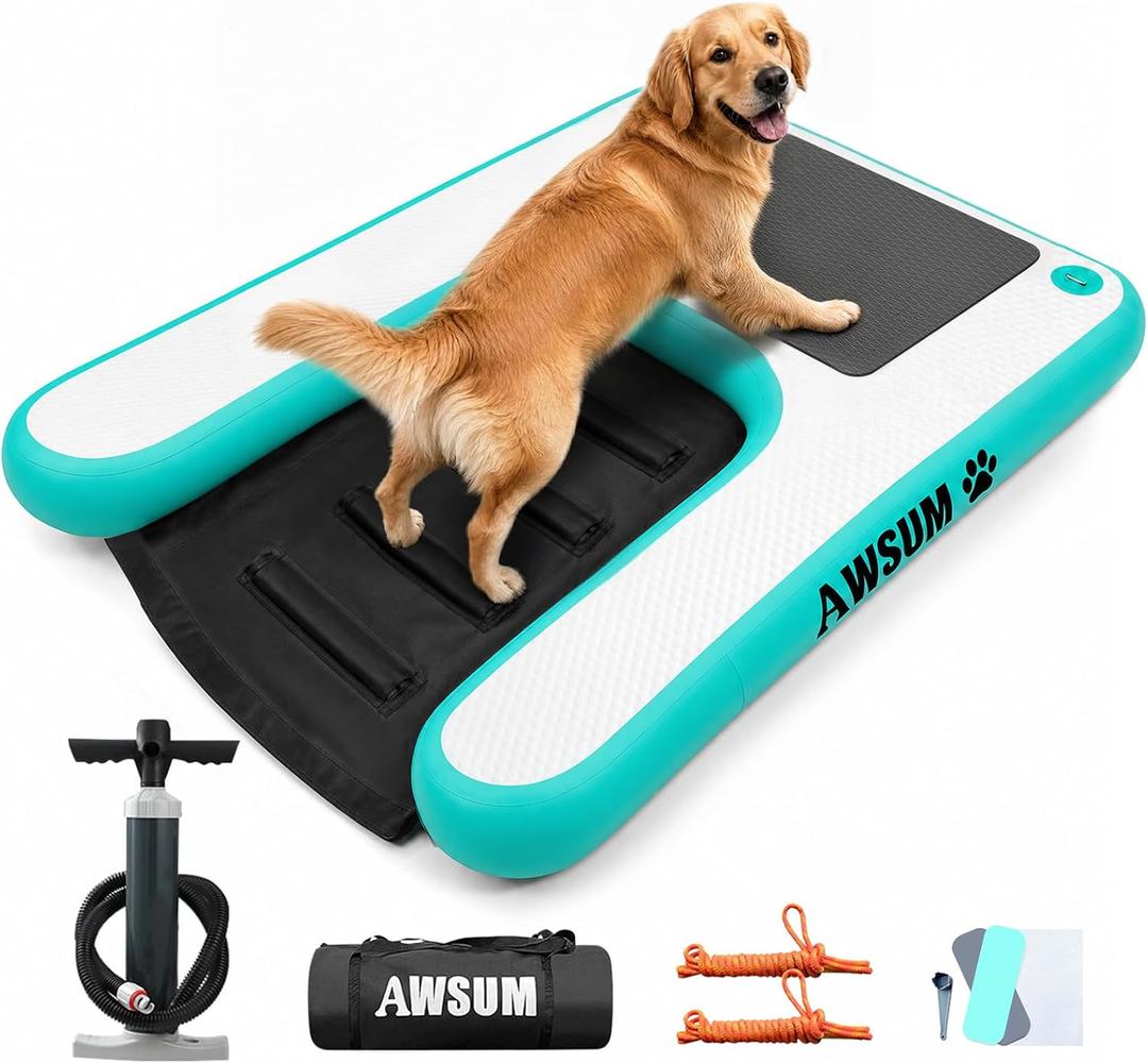 AWSUM Inflatable Dog Water Boat Ramp Large Dock Floating Ladder for Dogs Up to 200lbs On Water Float Steps for Lakes Easy Access Dog Pool Ramp with Anti-Slip EVA, Size: 48x40x6in