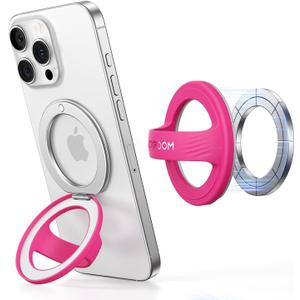 JOYROOM Magnetic Phone Grip, Silicone Finger Loop Grip [Portable Phone Stand] Phone Grip for Magsafe, for iPhone 17/16/15/14/13/12 Series, Rose Red