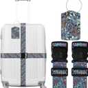 3 Pack Luggage Straps Tags Set for Suitcases, Travel Adjustable Belt with Quick Release Buckle and Name ID Label Card, Heavy Duty Nylon Bag Packing Strap for Business - Blue Flowers