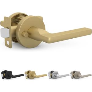 Mega Handles Ralph Privacy Door Handle - 1 Pack Interior Reversible Gold Door Handle, Heavy Duty Bed & Bath Door Handles with Privacy Door Lock, Fits All Standard Doors - Satin Brass