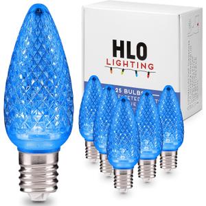 HLO Lighting Set of 25 Blue C9 Faceted LED Christmas Light Bulbs for Indoor & Outdoor Use | Durable Replacement Bulbs
