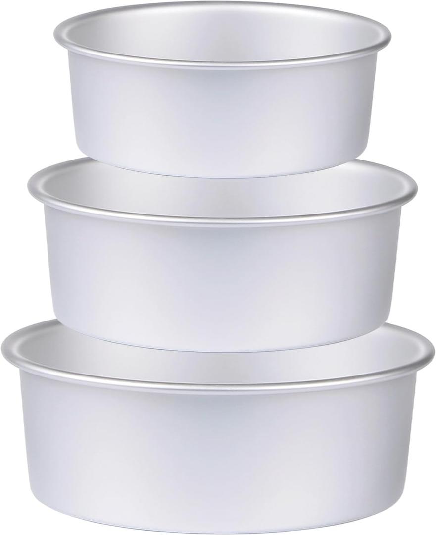 HomeMall Round Cake Pan Set of 3 (6 x 3 inch/8 x 3 inch/10 x 3 inch), Aluminum Baking Pans for Layer Cakes, Heavy Duty Non-Stick, Evenly Baking Tools for Home Kitchen, Birthday Wedding Anniversary