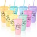 CHENGU 9 Set Girls Trip Gifts Favors Weekend Gifts 2026 for Girls Women Trip Cup with Lid Straw 24oz Plastic Tumbler Travel Friendship Cup for Friend Bachelorette Vacation Party (Bright)