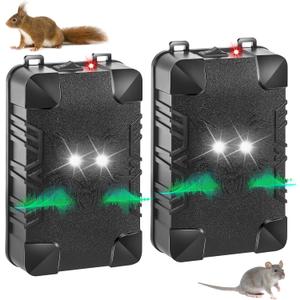 2 Pcs Under Hood Rodent Repeller with Strobe Light & 3 Power Supply Methods, Professional Ultrasonic Mouse Repellent Rat Squirrel Deterrent for 12V Cars Trucks RV Engine Bay Warehouse Attic