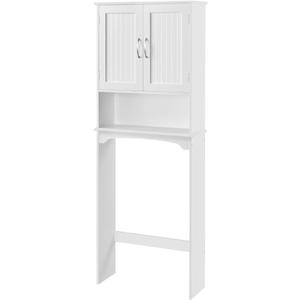 Yaheetech Over The Toilet Cabinet, Double Door Bathroom Storage Organizer, Toilet Rack with Inner Adjustable Shelf and Open Storage Shelf, White