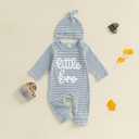 ZAXARRA Newborn Boy Stripe Romper Letter Embroidery Long Sleeve Round Neck Full Length Jumpsuit with Hat (Blue)