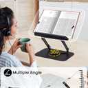 ASIEIT Book Stand for Reading, Acrylic Adjustable Book Holder with 360 Rotating Bases & Elastic Page Clips, Foldable Multifunctional Display Stand for Bible, Laptop, Recipe, Tablets, Textbook
