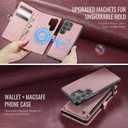 Defencase for Samsung Galaxy S26 Ultra Magnetic Wallet Case Compatible with Magsafe with RFID Blocking Zipper & Card Holder Women, PU Leather Detachable Phone Case for Galaxy S26 Ultra 6.9", Rose Pink