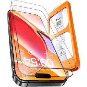 TOCOL for iPhone 16 Pro Screen Protector 9H Hardness Military Grade Shatterproof HD Tempered Glass Full Coverage Easy Installation Case Friendly 2 Pack (Clear)