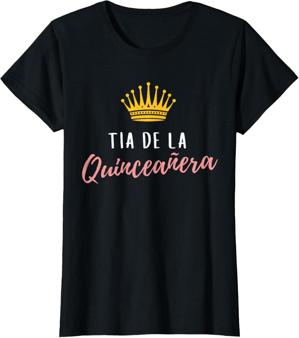 Quinceanera Tia Aunt Women Her Rose 15 Party Quince Matching T-Shirt (X-Small, Black)