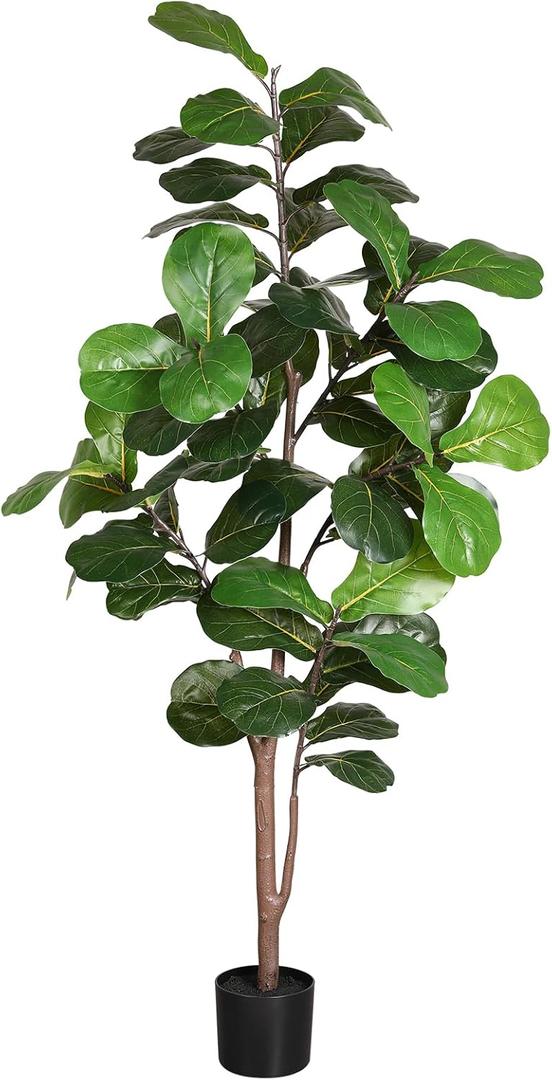 6ft Artificial Fiddle Leaf Fig Tree Plant,Fake Ficus Lyrata in Pot,Ficus Faux Plant Artificial Trees for Office Indoor Outdoor Garden Living Room Home Decor 1PCS-71in (Green-large)