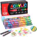 120 Colors Soft Brush Tip Acrylic Markers Set, Paint Pens for Rock, Wood, Fabric, Canvas, Glass, DIY Crafts, Waterproof Paint Markers, Vibrant Acrylic Pens for Artists and Art Projects