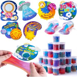 JOYIN 30 PCS Valentine Day Gift Cards with Galaxy Slime Stress Relief Fidget Toy for Kids Party Favor, Classroom Exchange Prizes, Valentines Party Favors, Greeting Cards