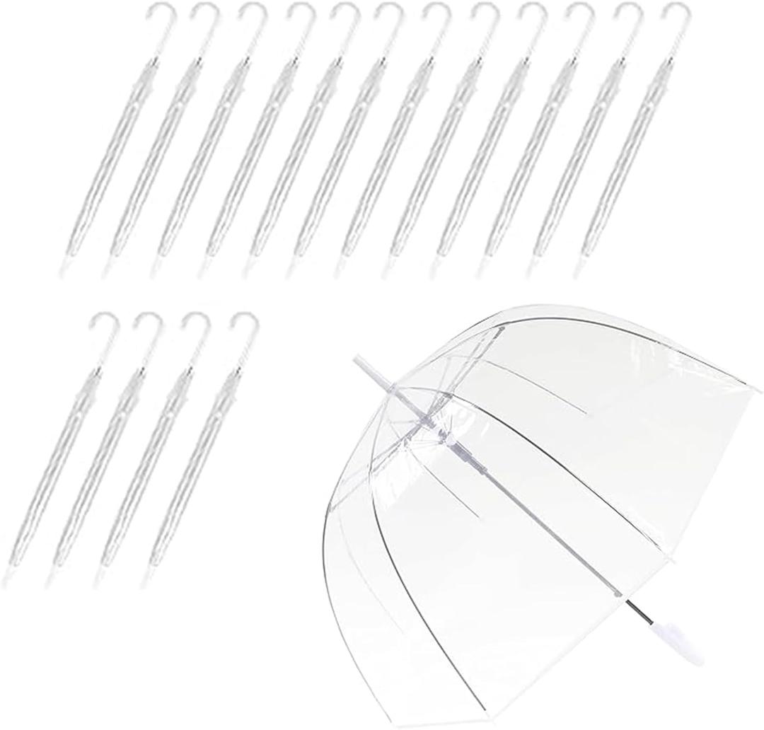 DIYYILIF 16 Pcs Clear Bubble Umbrellas, Bulk Large Transparent Dome Wedding Umbrella, J Hook Handle Outdoor Umbrella for Wedding Bridal Parties Graduation Events