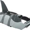 Queenmore Dog Life Jacket Ripstop Shark Dog Safety Vest Adjustable Preserver with High Buoyancy and Durable Rescue Handle for Small,Medium,Large Dogs, Grey Shark Large