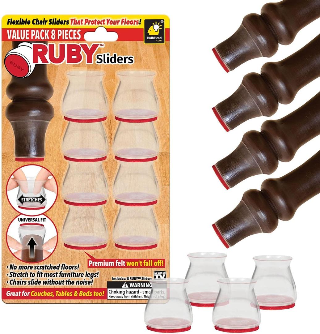 Ruby Sliders As Seen On TV by BulbHead - Red Means Theyre Authentic - Premium Chair Covers Protect Hardwood & Tile Floors from Scratching - Fits Most Furniture Leg Sizes & Shapes - 8 Pack