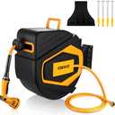 Retractable Garden Hose Reel:100 ft x 1/2 inch, Garden Hose Reel with 9-Pattern Nozzle, 180°Swivel Bracket Wall-Mounted, Automatic Rewind, Lock at Any Length, with Slow Return System