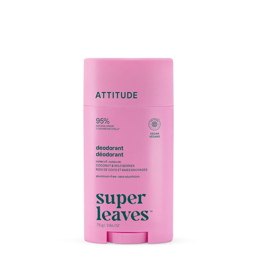 ATTITUDE Aluminum Free Deodorant, Natural Origin Ingredients, EWG Verified, Odor Control With Baking Soda, Twist & Glide, Dermatologically Tested, Vegan, Coconut & Wild Berries, 2.64 Oz (2.64 Ounce (Pack of 1))