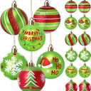 Winpion 12 Pcs Christmas Ornaments for Tree,2.4 Inch Red Green Glittering Christmas Tree Ornaments,Ball Ornament Hanging Bulbs Pendants for Xmas Holiday Decorations