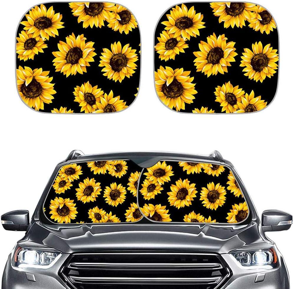 Yellow Sunflower Car Windshield Sun Shade Universal Fit Car Front Window for Trucks SUV Van Sunshade Visor Auto Vehicle Shield Reflector Blocking Screen Cover Pack of 2
